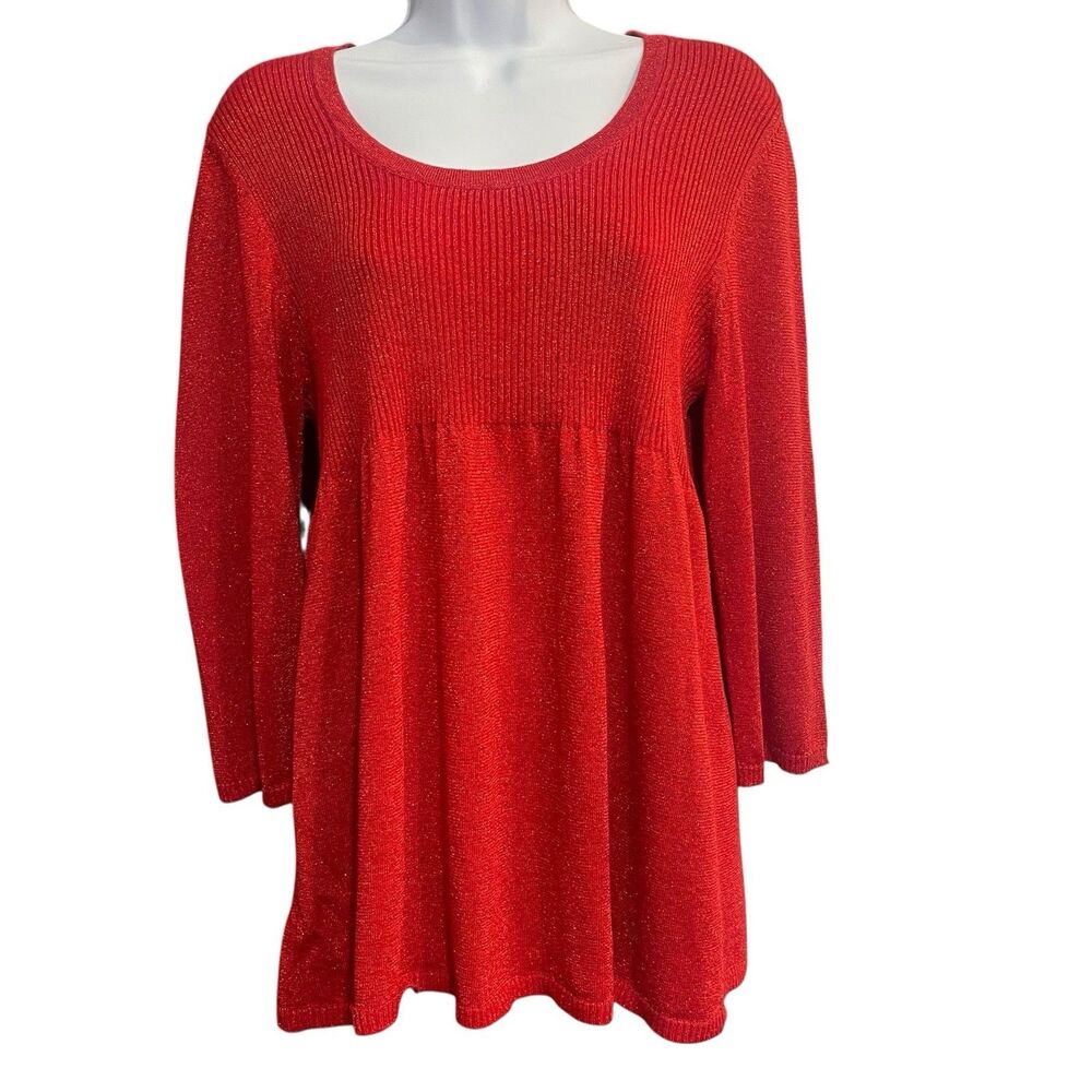 Vtg Elementz Babydoll Top Shirt Red Sparkle Glitter Y2K 90s Whimsy Party Large